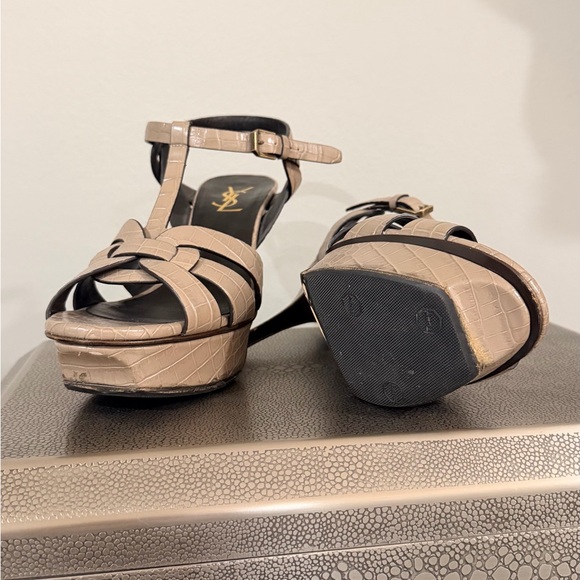 YSL Taupe Strappy Women's Heels - Picture 3 of 6